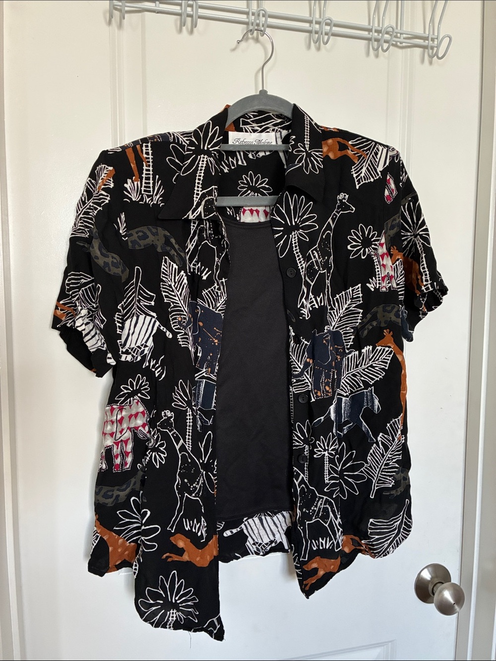 Rebecca Malone Black Safari Animal Print Button-Up Shirt